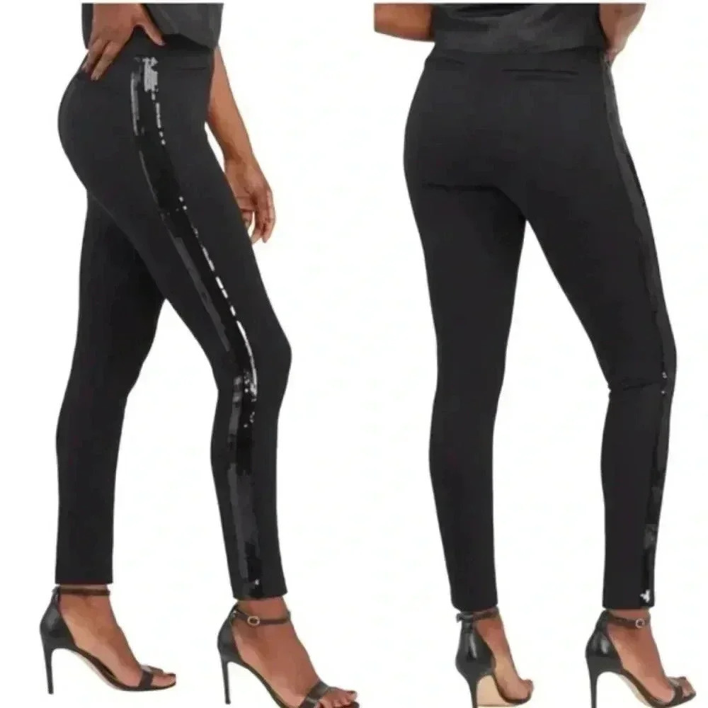 Spanx Ponte Skinny Pants With Sequin Tuxedo Legs Skinny Size M
